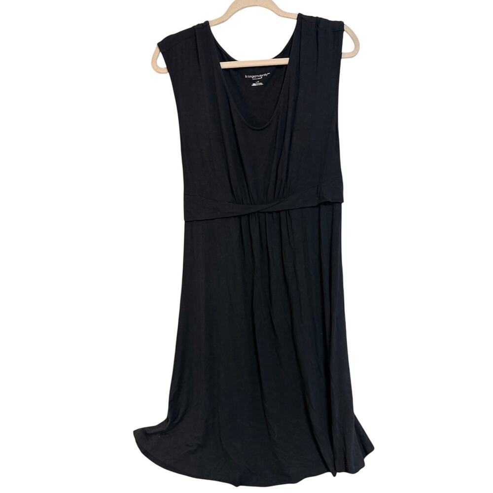 Liz Lange Maternity Black Sleeveless V-Neck Empire Waist Dress SZ L 40” Long